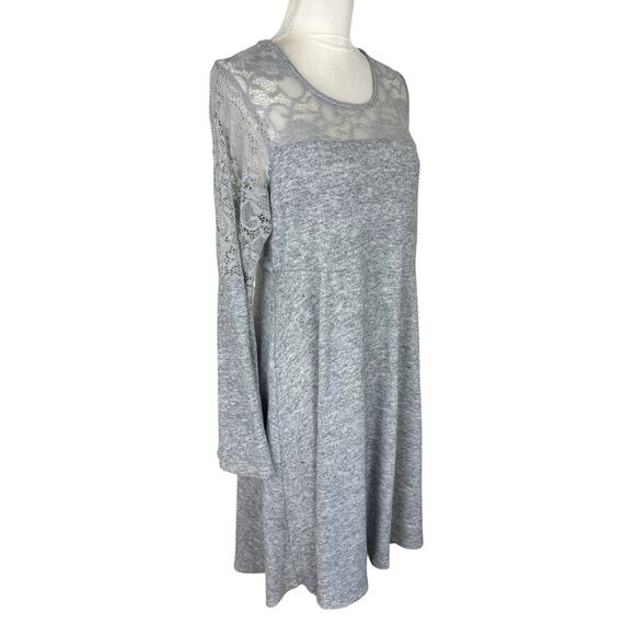 Torrid Grey Bell Sleeve Lace Inset Woven Skater Mini Dress Plus Size 1X - Picture 5 of 9